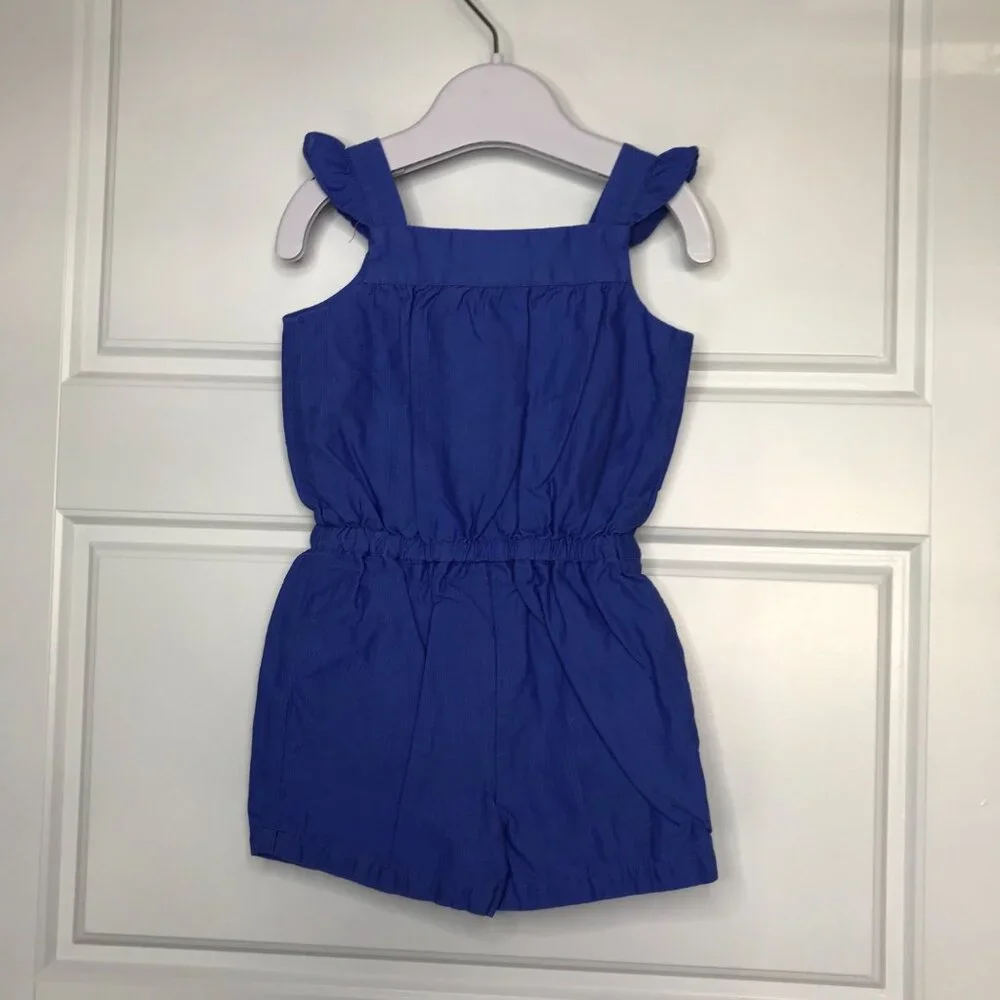 Janie‎ and Jack Sleeveless Romper Baby 6-12 Months Embroidered 100% Cotton Blue